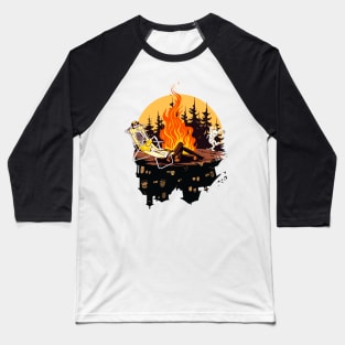 Skeleton Forest Ranger Sunbathing By Campfire Mummy Escapes Halloween Baseball T-Shirt